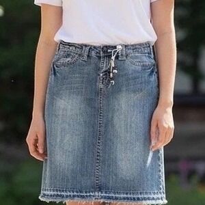 Industrial Cotton Denim Skirt‎ Juniors 9 Blue Frayed Hem Y2K Boho Mini Skirt